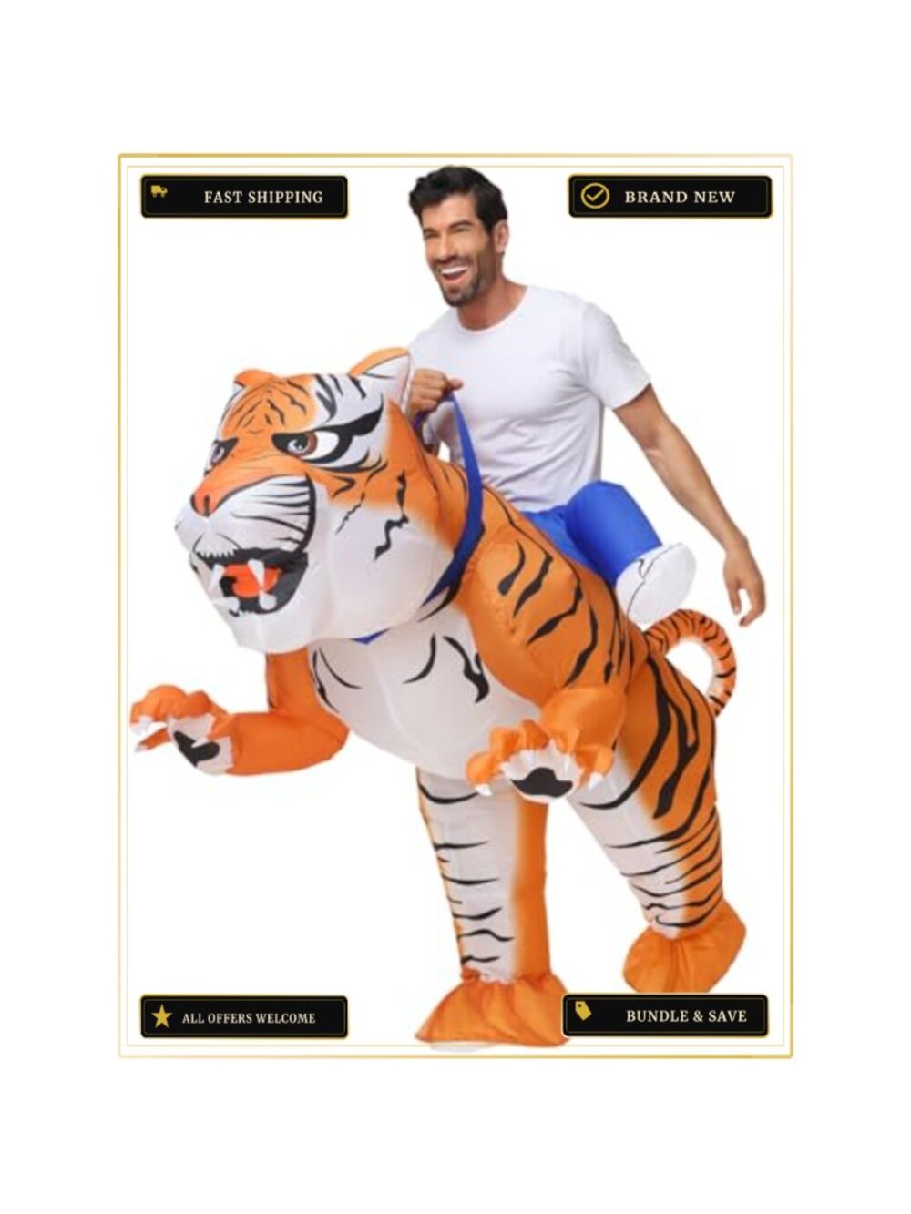 Inflatable Tiger Costume Adult Blow Up Halloween Cosplay Party Suit